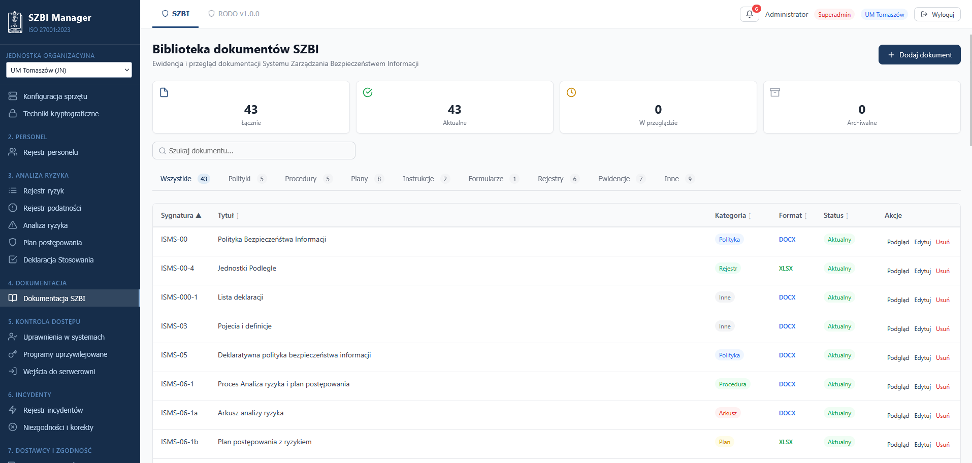 Dokumenty — widok dashboardu